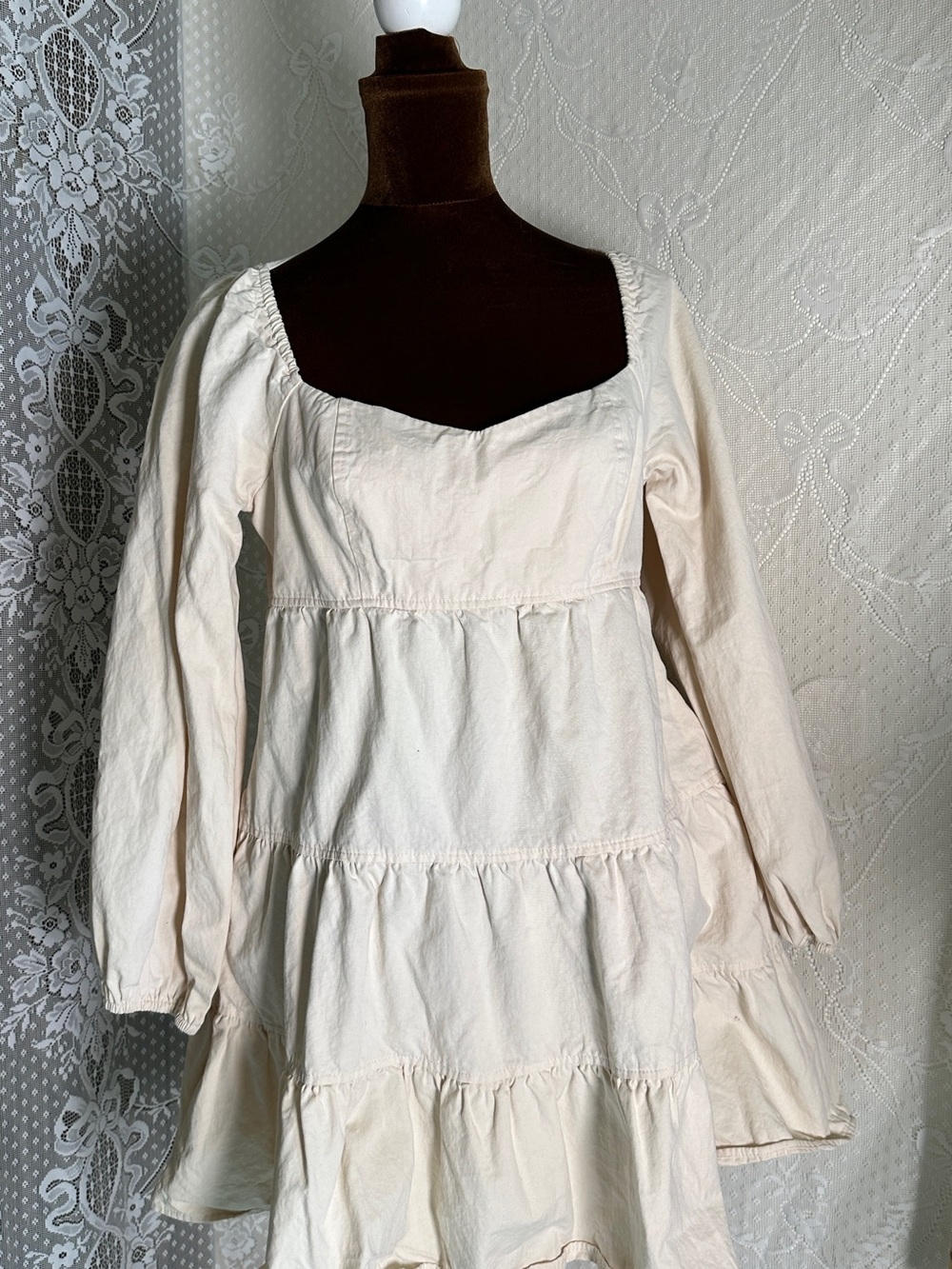 HYFVE Cream Tiered Mini Dress with Square Neck